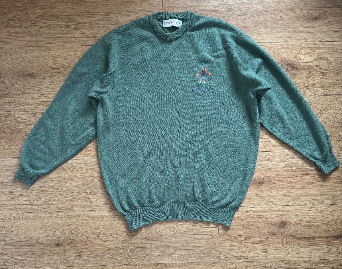 Vintage Lambs Wool Knitted Knit Lyle & Scott Green Golf Crewneck Jumper Sweater - Rare Embroidery