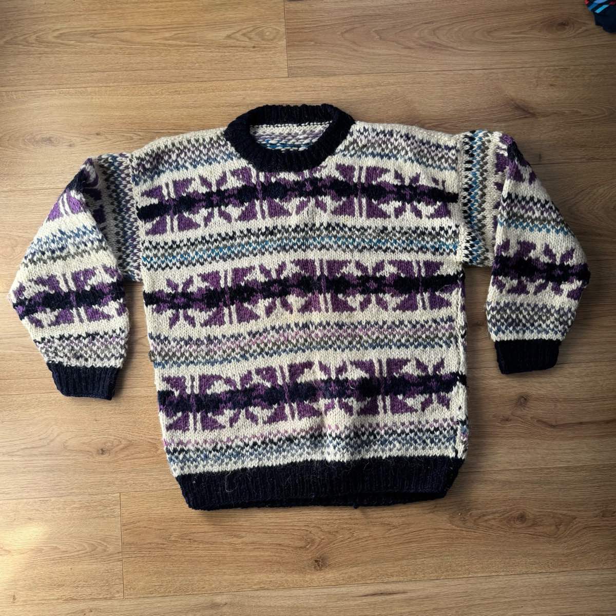 Vintage Fair Isle / Nordic Pattern Chunky Knit Wool Wooly Jumper (Hand Knitted) Size M Cottagecore