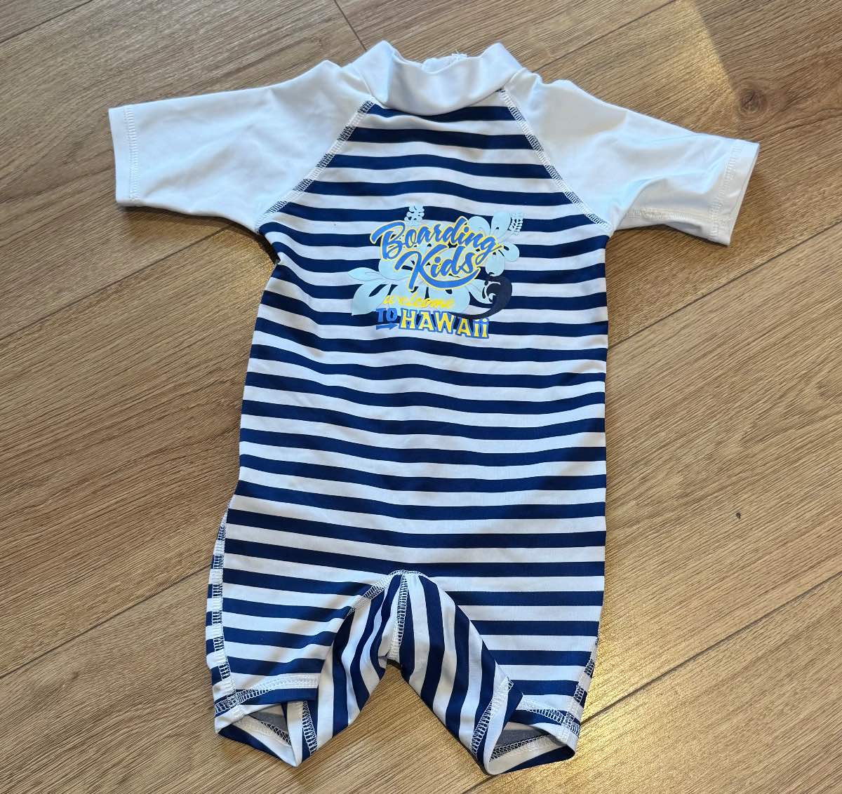 Lupilu Baby Short Sleeved White & Blue Stripe Swimsuit – “Boarding Kids Hawaii” 6-12 Months Swim