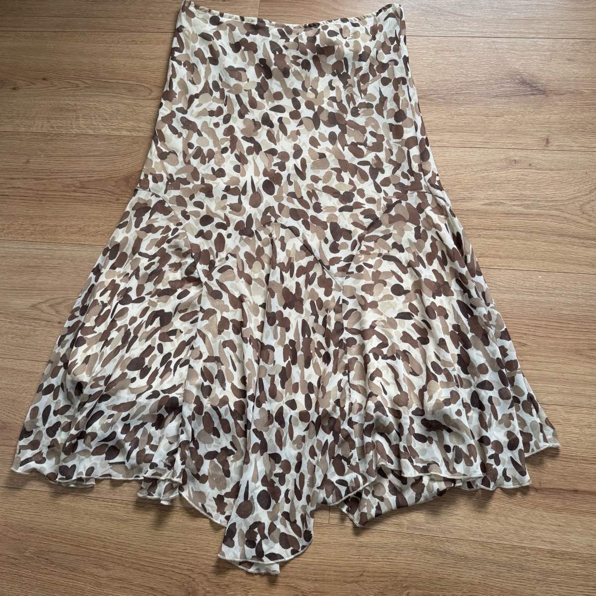 Marks & Spencer Per Una Y2K Brown Animal Printed Midi Skirt Flared Hem Size 14