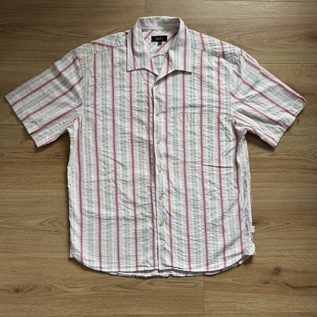 Next Men’s Striped Short Sleeve 100% Cotton Shirt - Size L