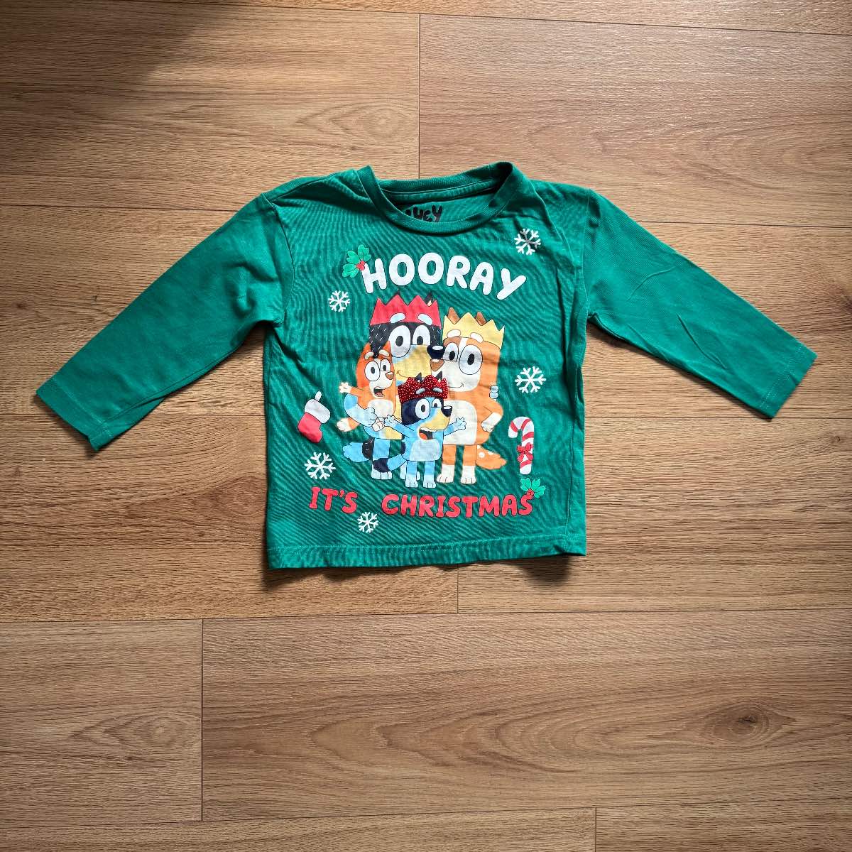 Official Bluey Christmas Top 1-1.5 Years 12-18 Months Green Long Sleeve Festive Tee Nutmeg