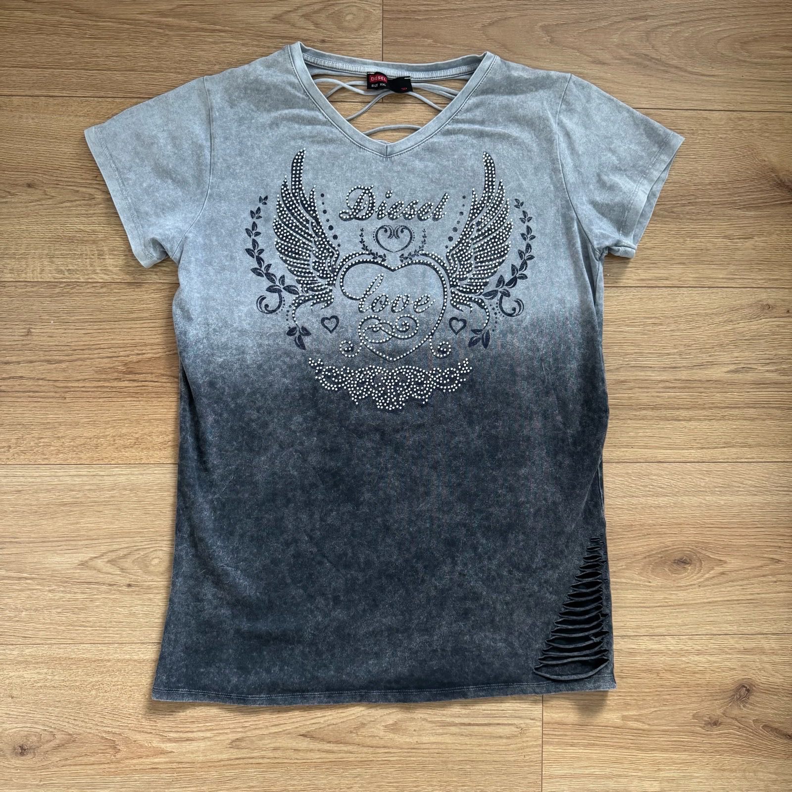 Y2K Diesel "Love" Rhinestone Grunge Tee T-shirt McBling