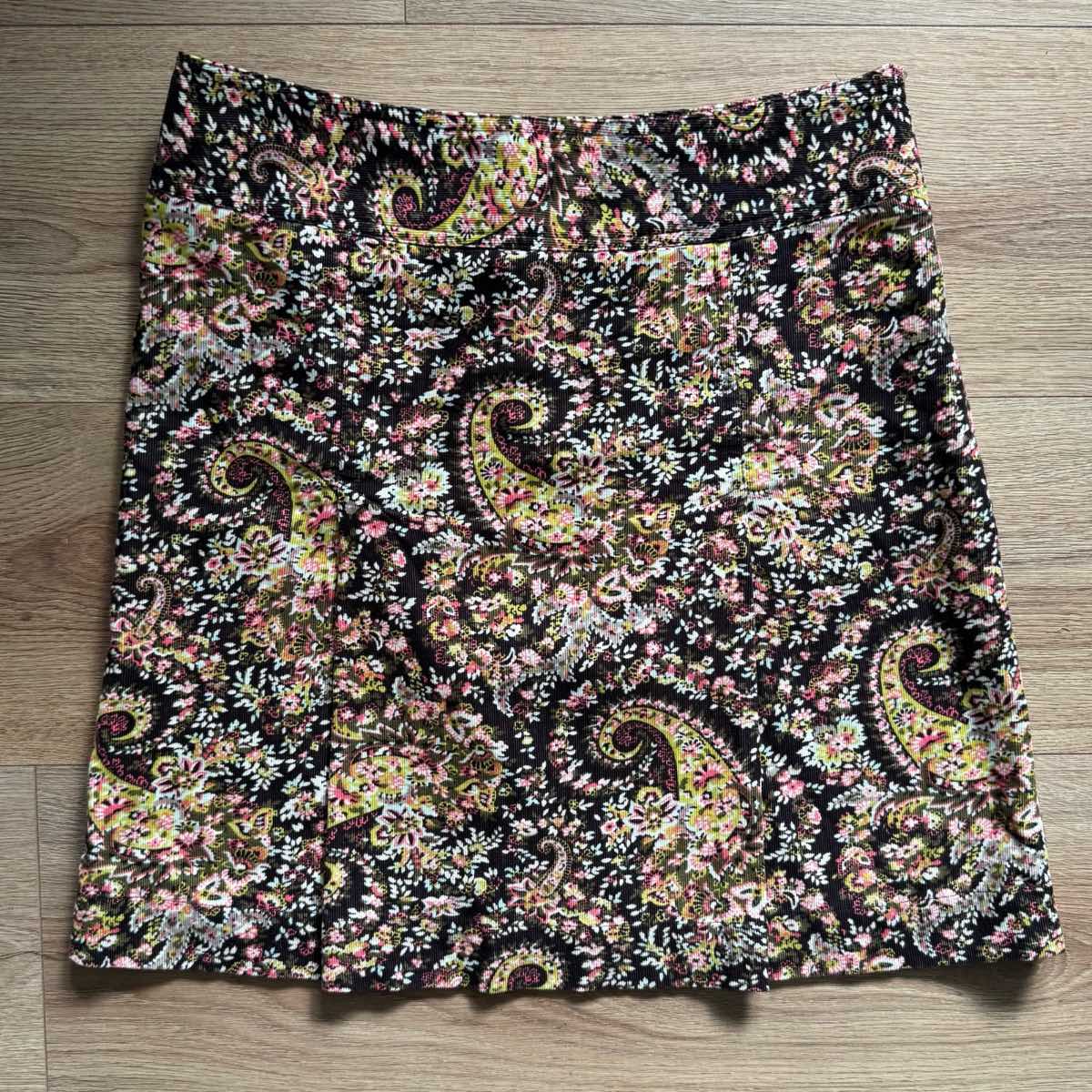 Monsoon Brown Paisley Cotton Corduroy Mini Skirt Boho Cottagecore Size 8