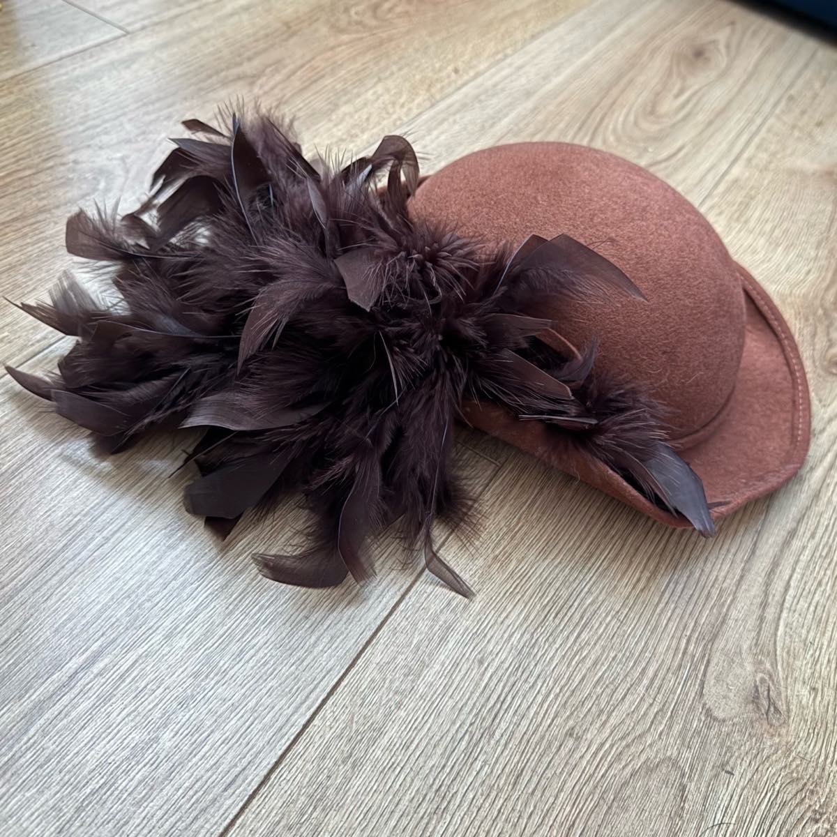 Vintage Bermona Trend 100% Wool Cloche Hat with Feather Detail - Brown Wedding Guest Races
