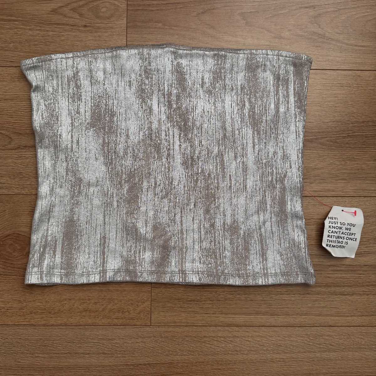 Y2K Style Topshop Cotton Metallic Silver Gold Ribbed Tube Top Bandeau - New with Tags BNWT Festival