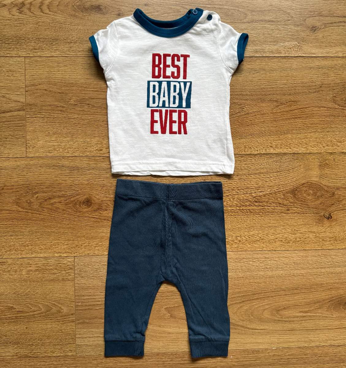 Nutmeg baby boy Cotton T-shirt and Navy blue legging set outfit best baby ever 3-6 months