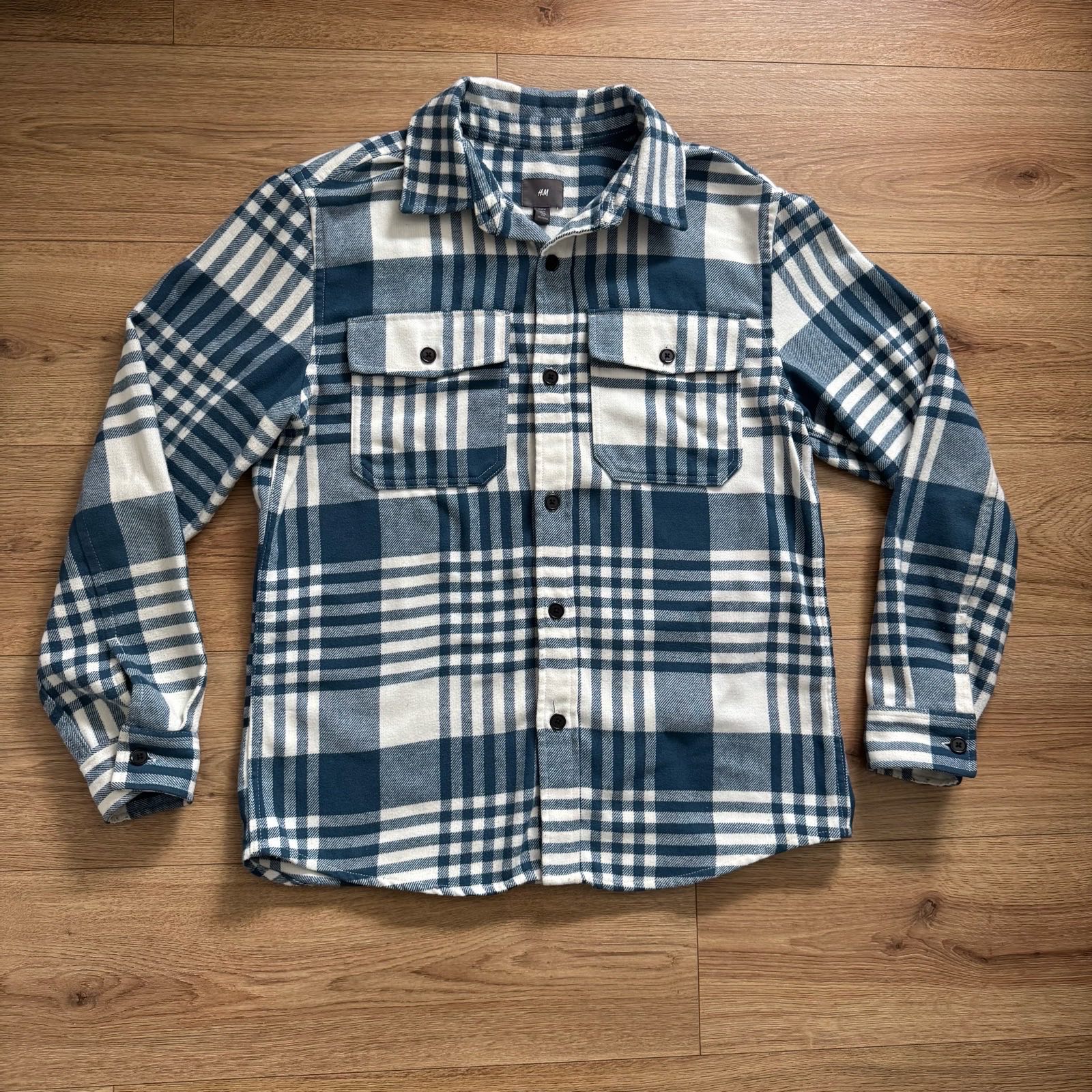 H&M Blue & White Check Flannel Overshirt Shacket – Size M