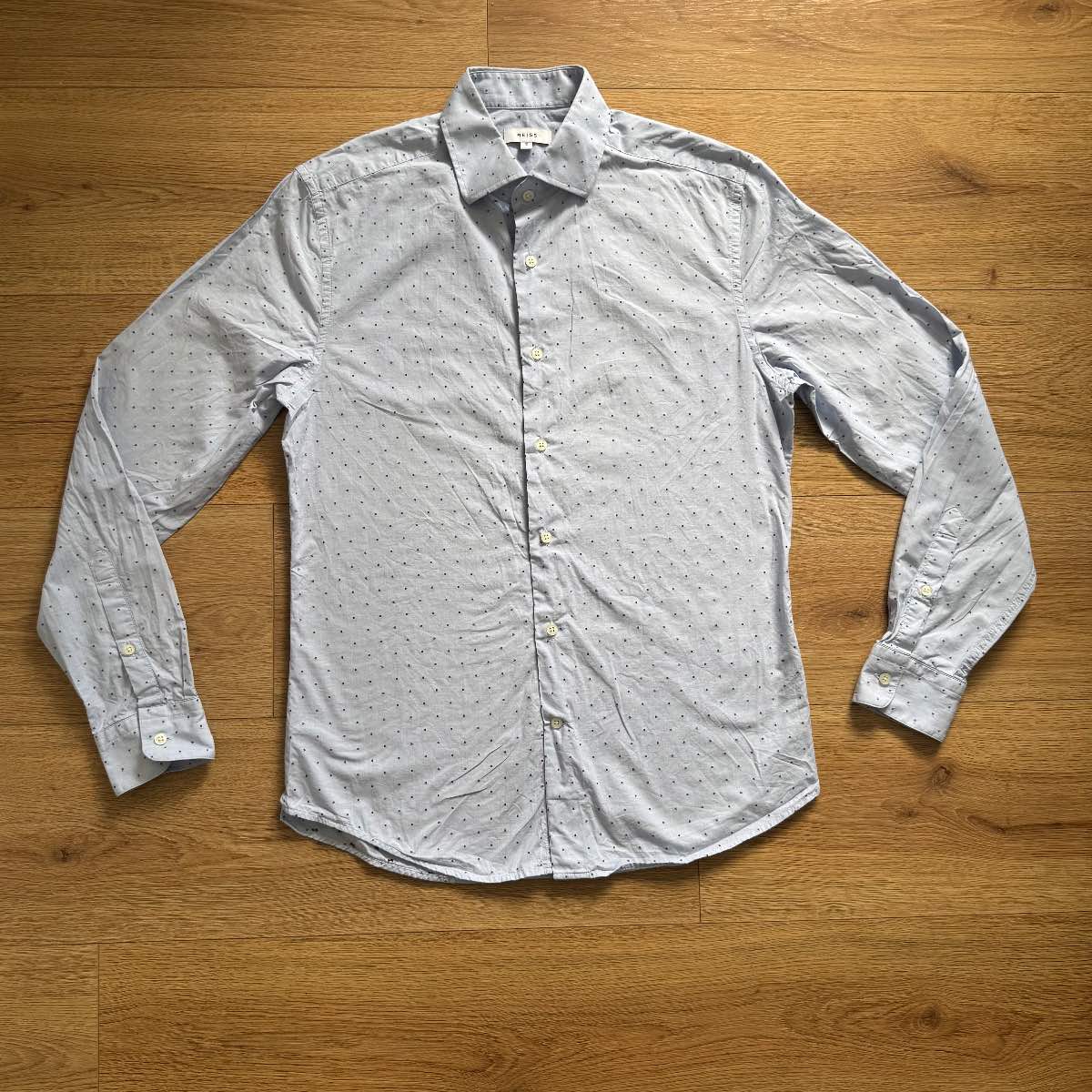 Reiss Men's Slim Fit Blue Cotton Polka Dot Shirt – Size S