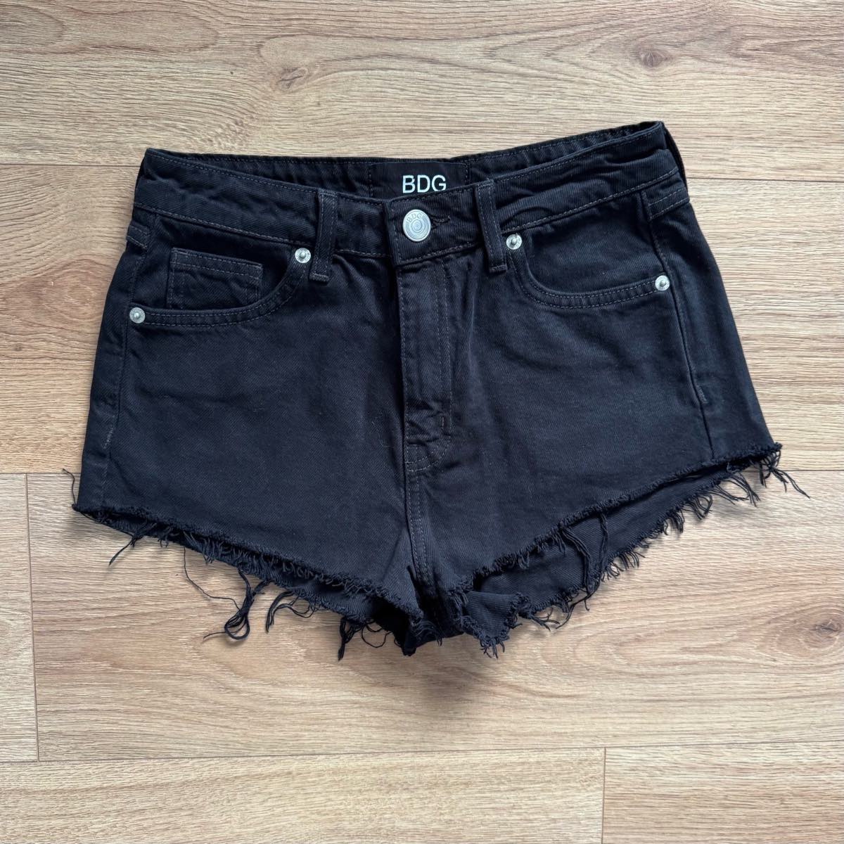 BDG Urban Outfitters Black Denim Cheeky Distressed Shorts W27 Grunge Y2K Style