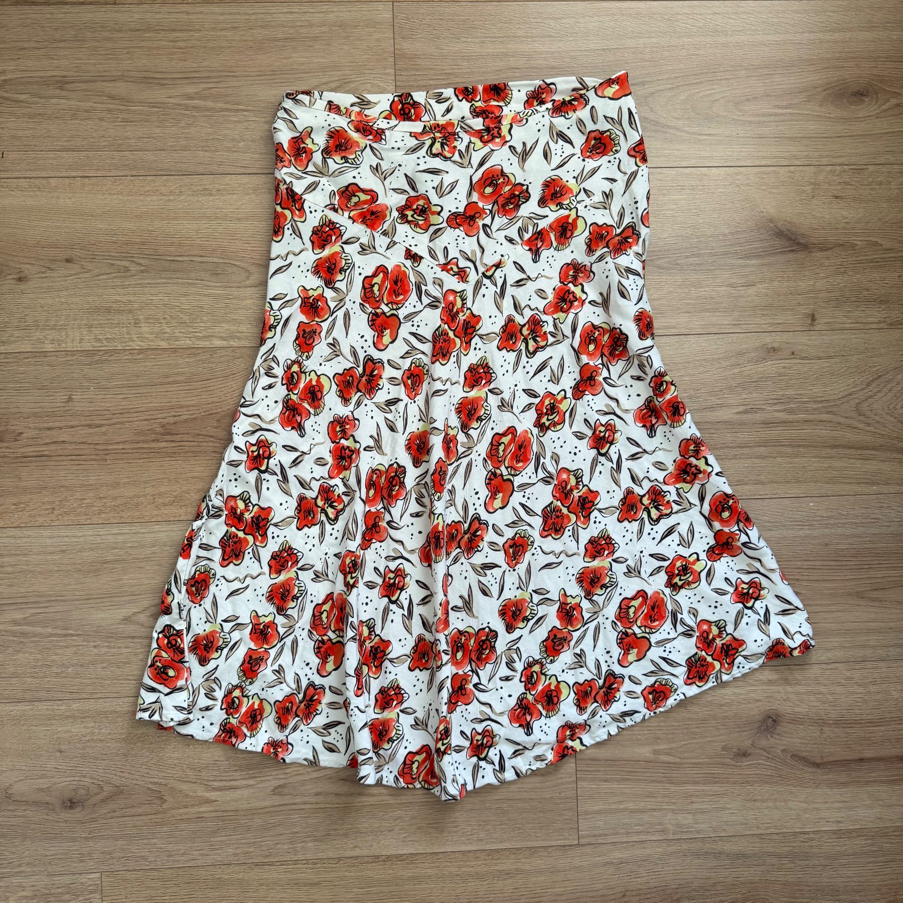 Vintage 90s Floral A-Line Midi Skirt Floaty Size 12 Cottagecore Boho