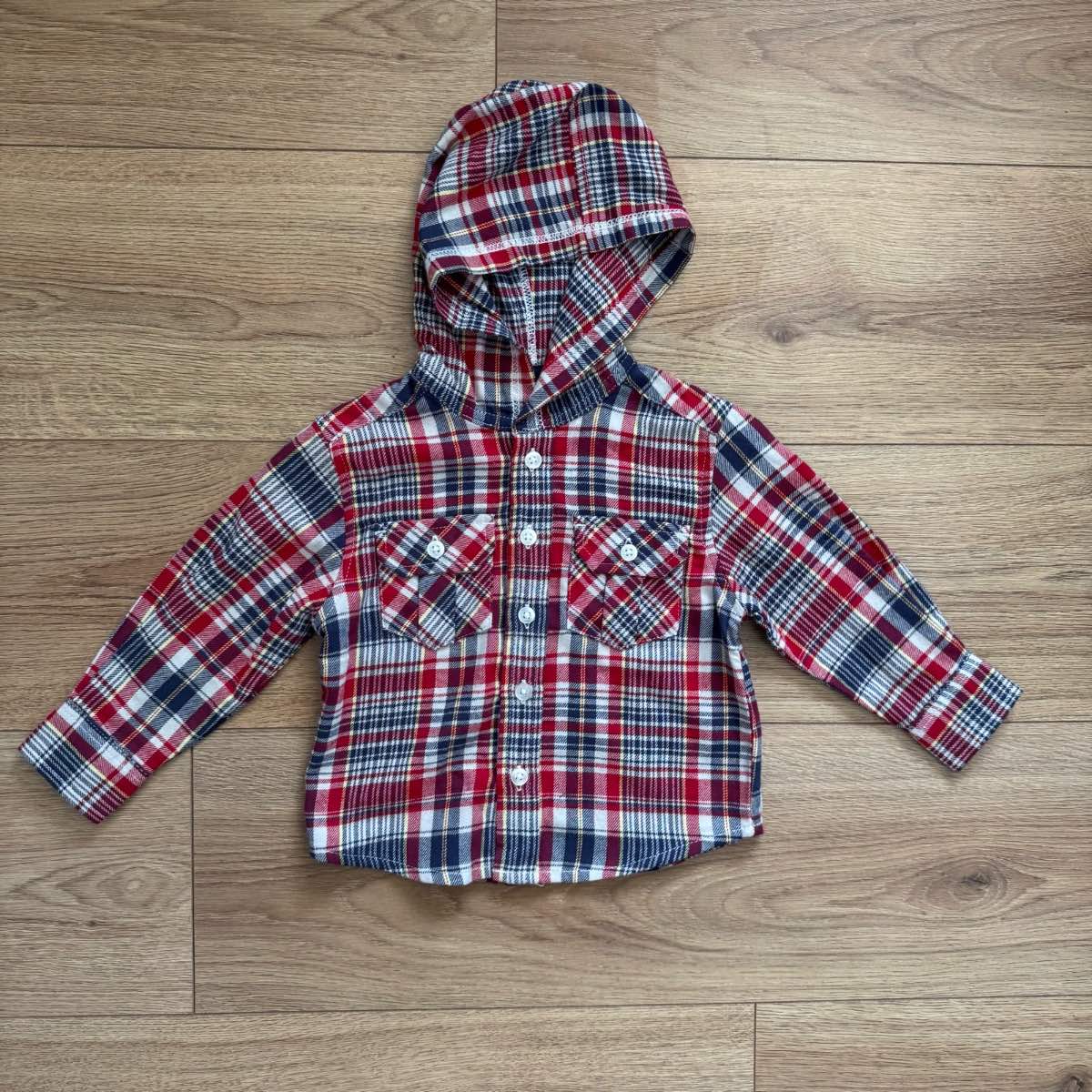 George Boys Red Check Hooded Flannel Shirt 9-12 Months