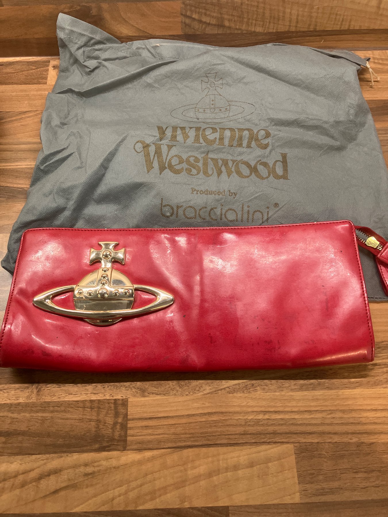 Vivienne Westwood vintage red leather Orb oversized clutch bag