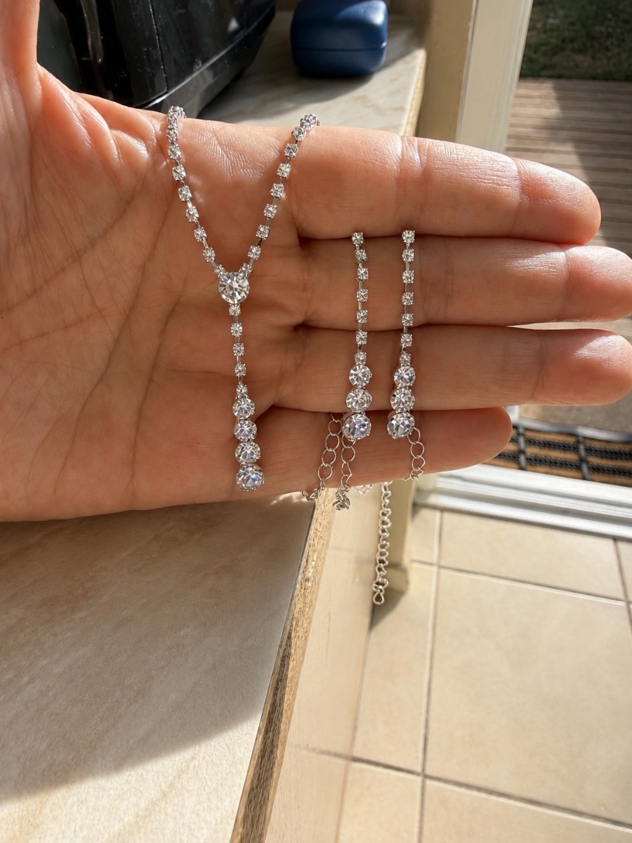 Y-Necklace + 2 Tennis Bracelets Crystal Zirconia Silver Set