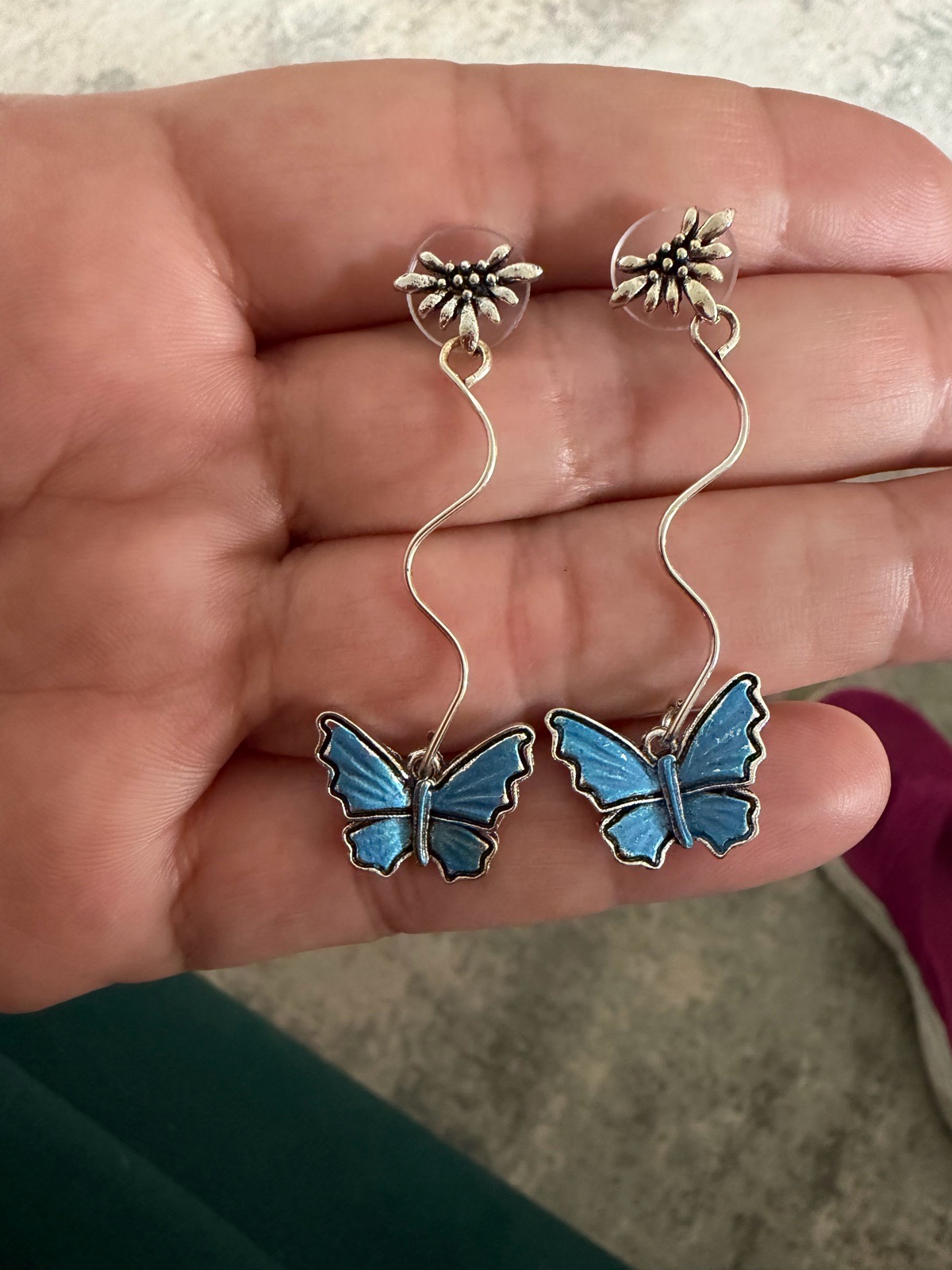 Blue Butterfly Earrings - 925 Silver
