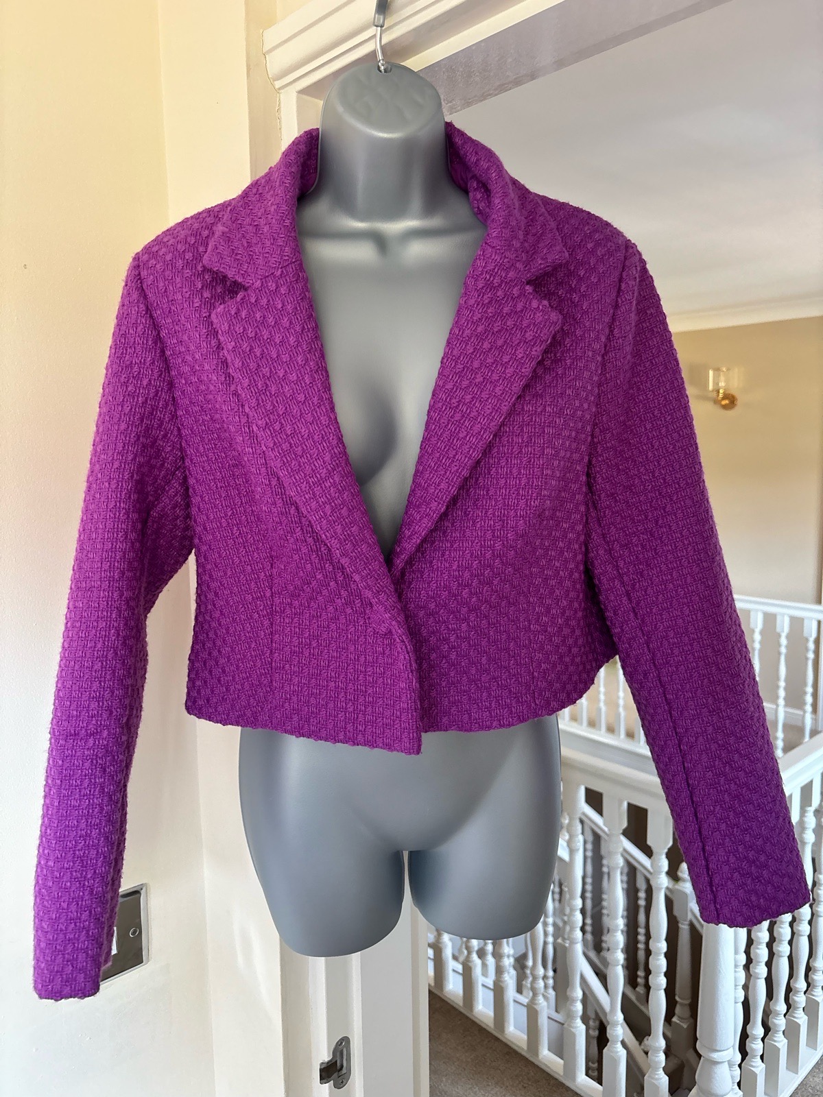 Primark cropped purple tweed blazer, size 14