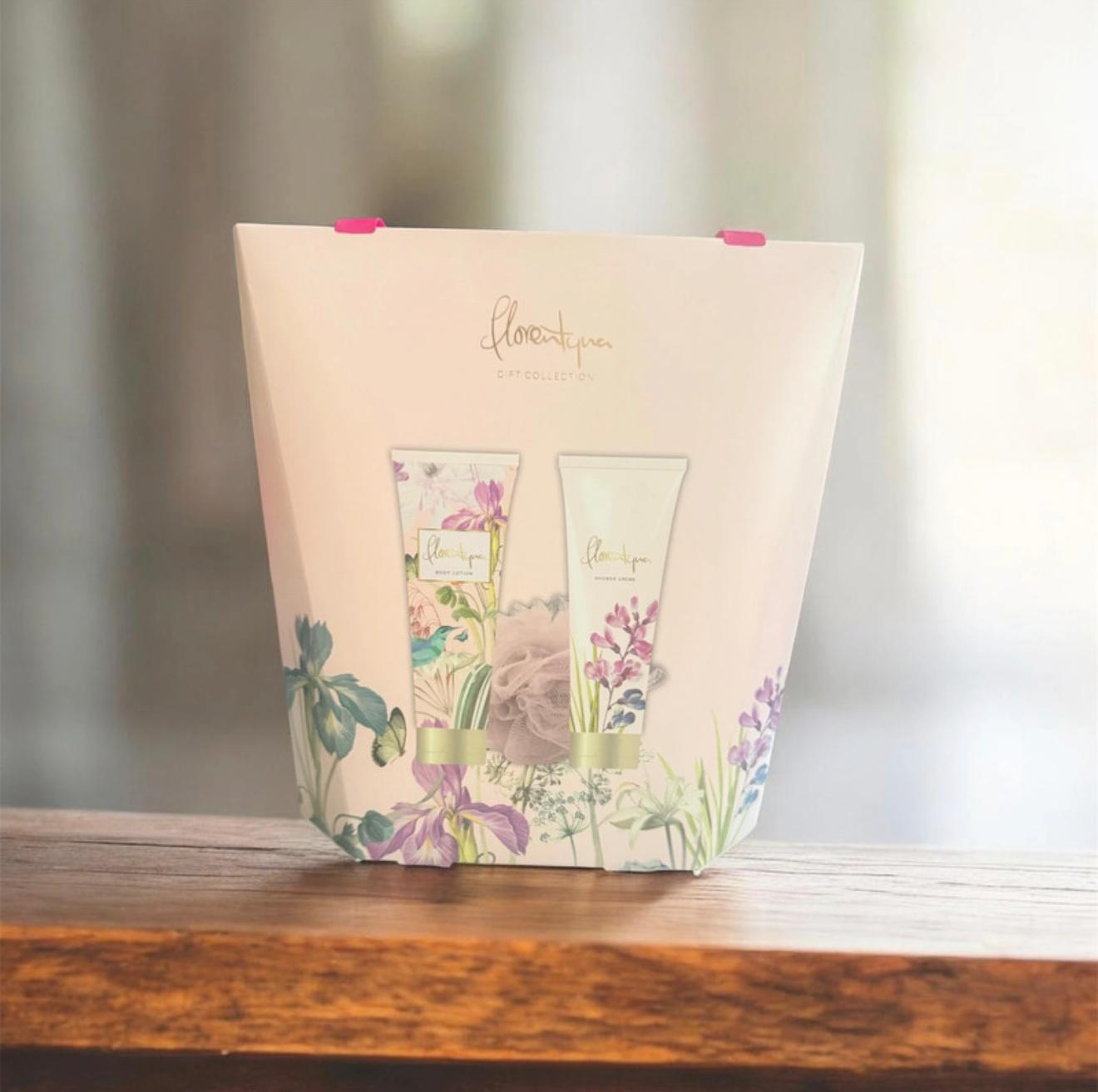 M&S Florentyna Bath & Body Gift Set, Floral Shower Cream, Body Lotion & Puff