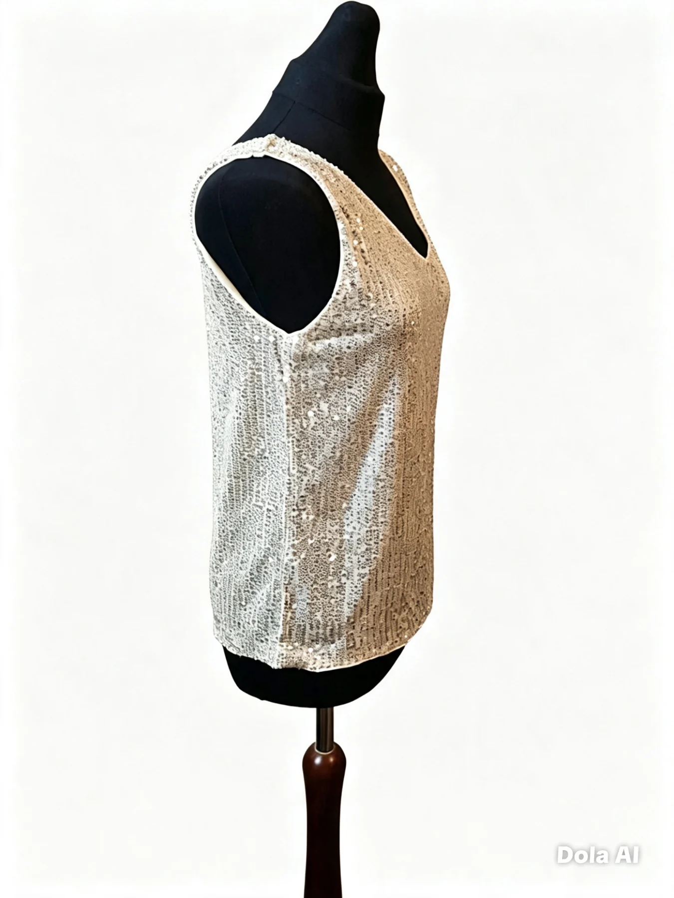 Shien Women's Silver Sequin V-Neck Sleeveless Pullover Tank Top Size 10 Regular