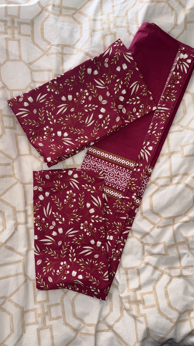 Ideas Home by Gul Ahmed Single Bed Sheet Set - Burgundy Floral - New Without Tags