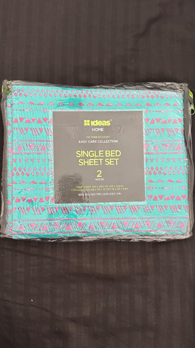 Gul Ahmed -Ideas Home Single Bed Sheet Set - Turquoise & Pink - New & Sealed