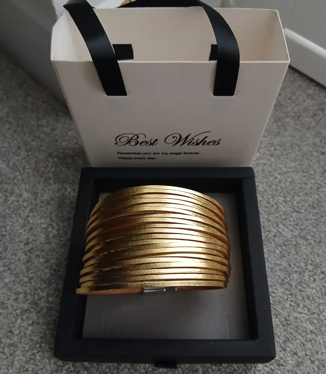 Gold genuine leather multilayer bangle