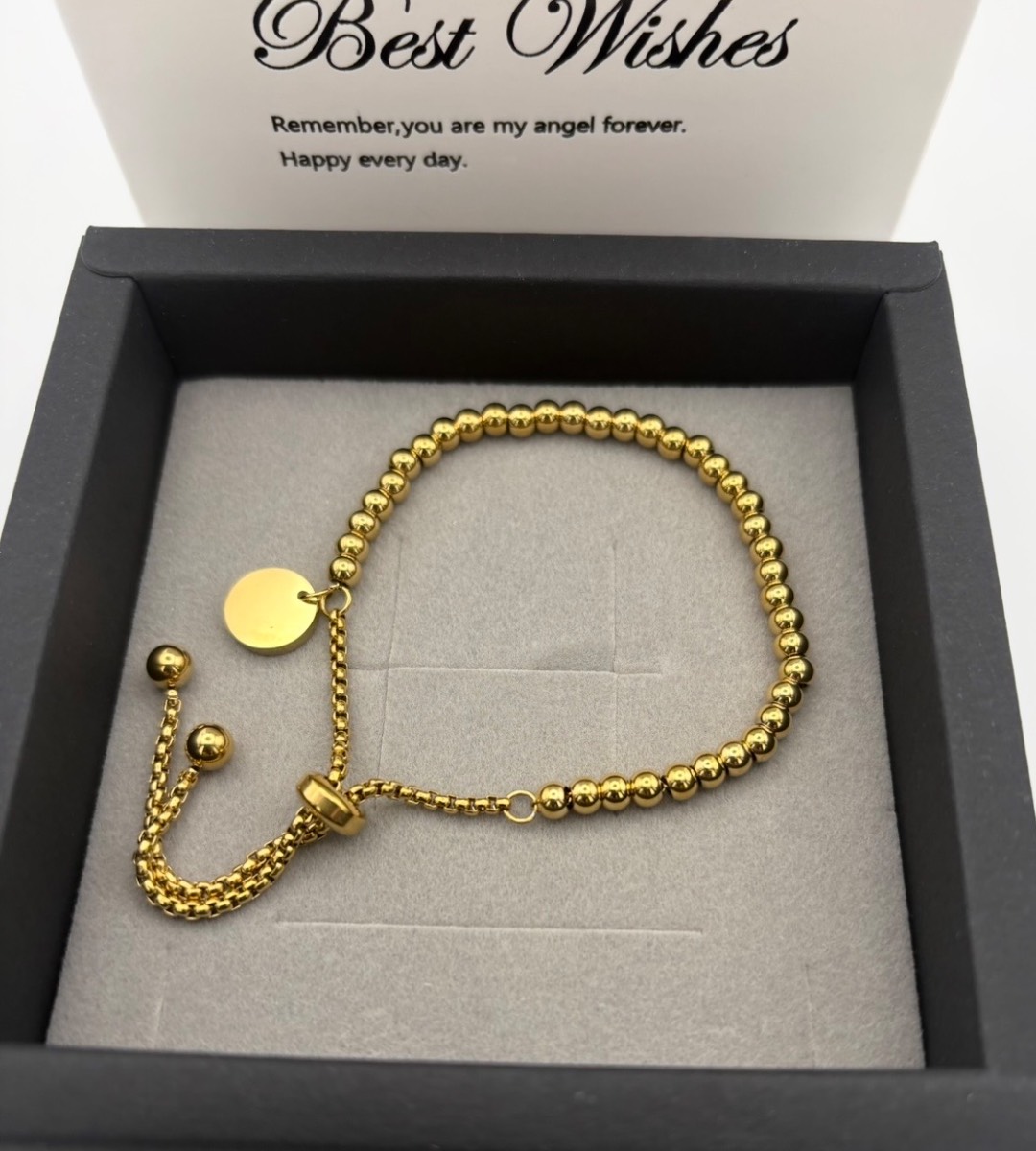 18k gold plated beaded adjustable bracelet gift boxed