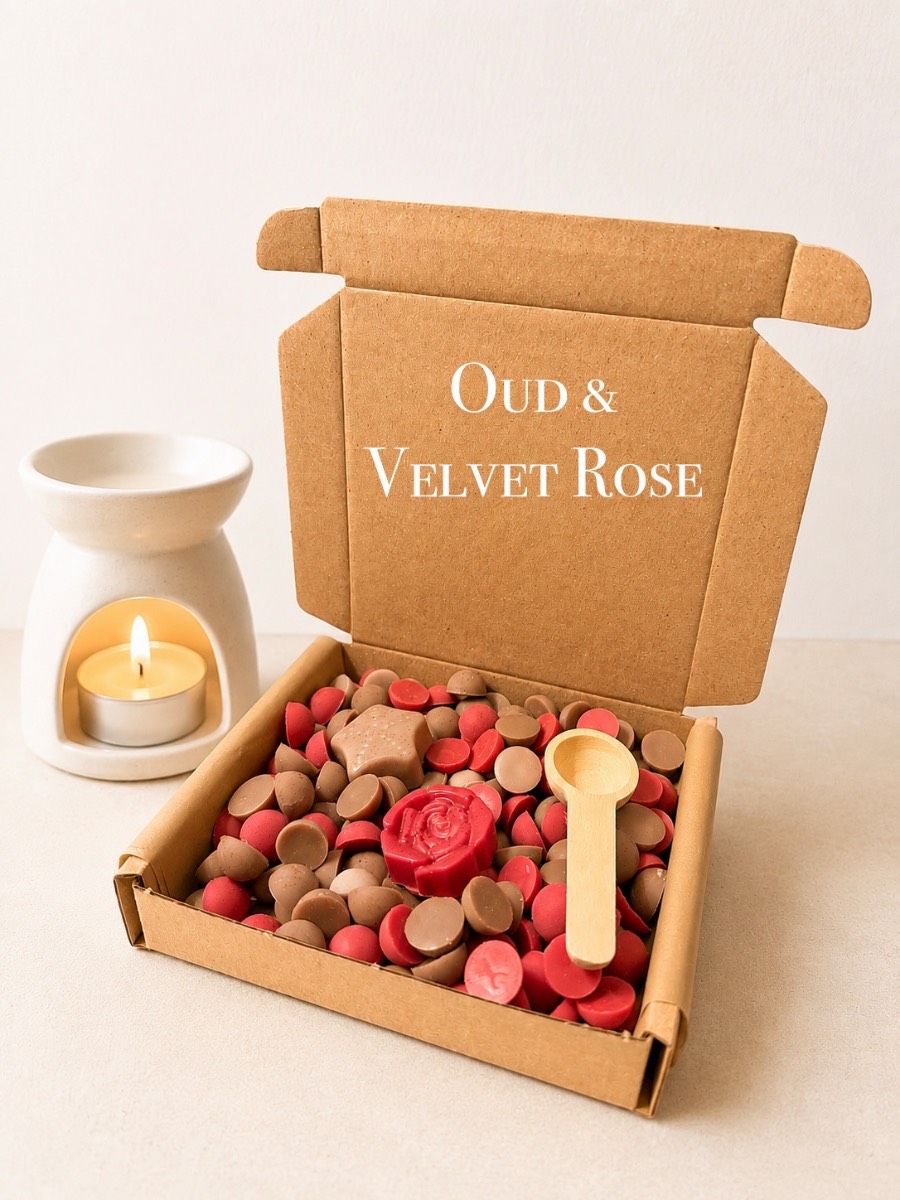 Oud & Velvet Rose Scented Wax Melts Scoopie Box 100g Vegan