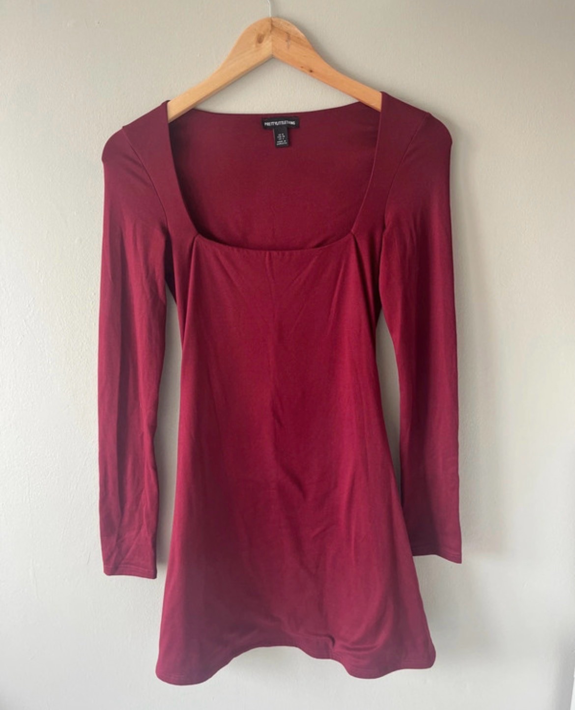PrettyLittleThing Burgundy Square Neck Mini Dress UK 8 BNWT
