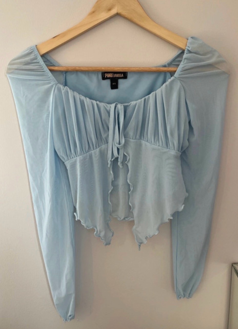 Pink Vanilla Baby Blue Mesh Crop Top Size S Coquette new without tags
