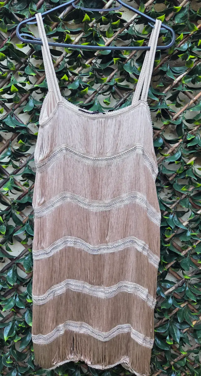 ZARA Gold Fringe Party Dress – Size S – Statement Evening Look