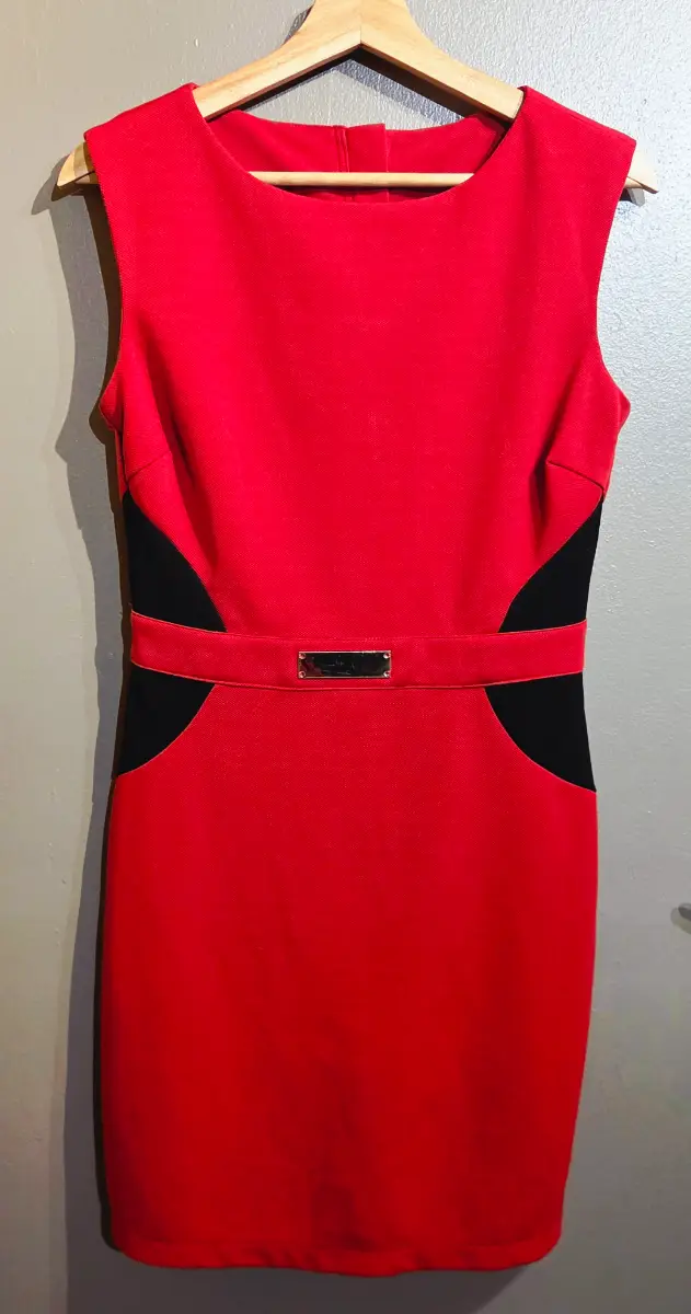 Red Sophisticated Cinched‑Waist Dress – Size 10 – Excellent Condition