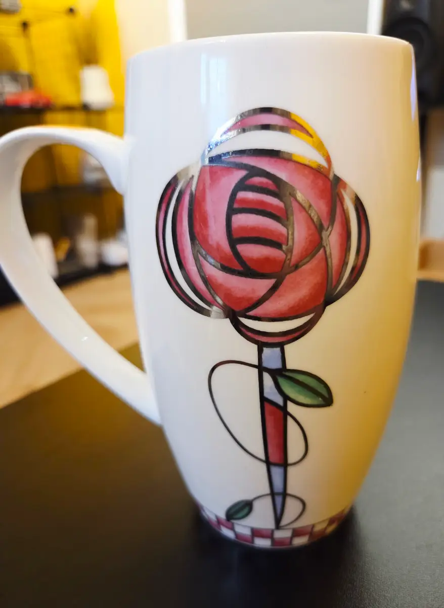 Gleneagles Edinburgh “Teith / Glasgow Rose” Large Mug – Rennie Mackintosh Style – Fine Bone China