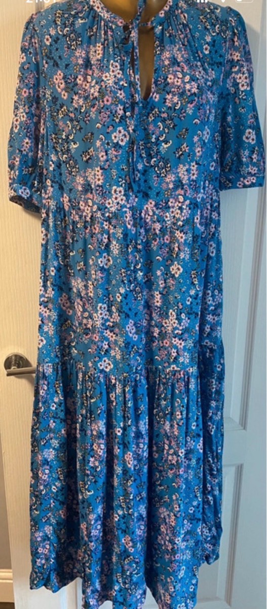 Floral summer holiday long length short sleeved dress uk 10