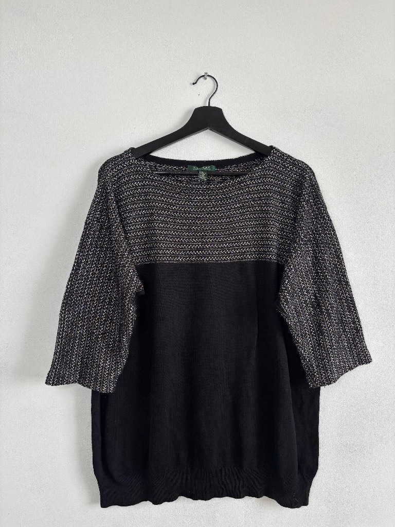 Lauren Ralph Lauren Black & Silver Metallic Knit Boat-Neck Top - Size 1X