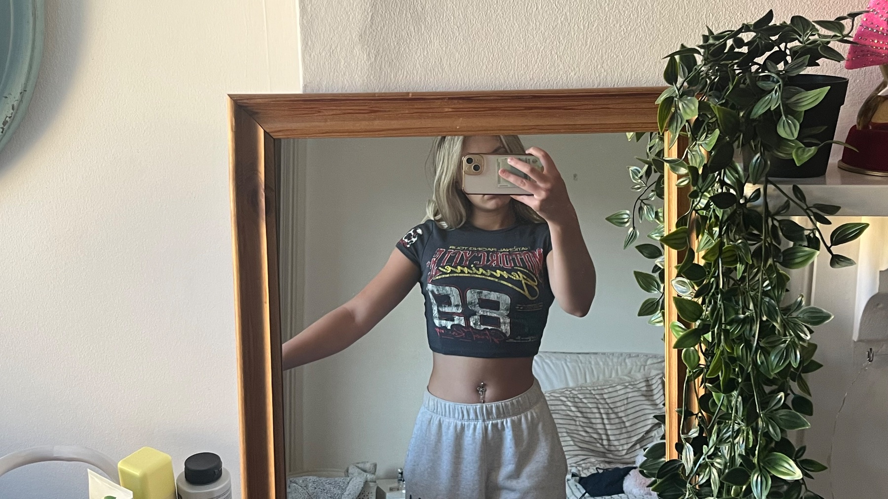 Grey motorbike crop top