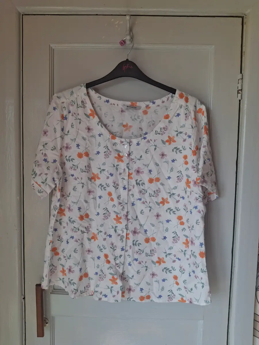 Bonmarche Floral Linen Blend Short Sleeve Blouse Size 18