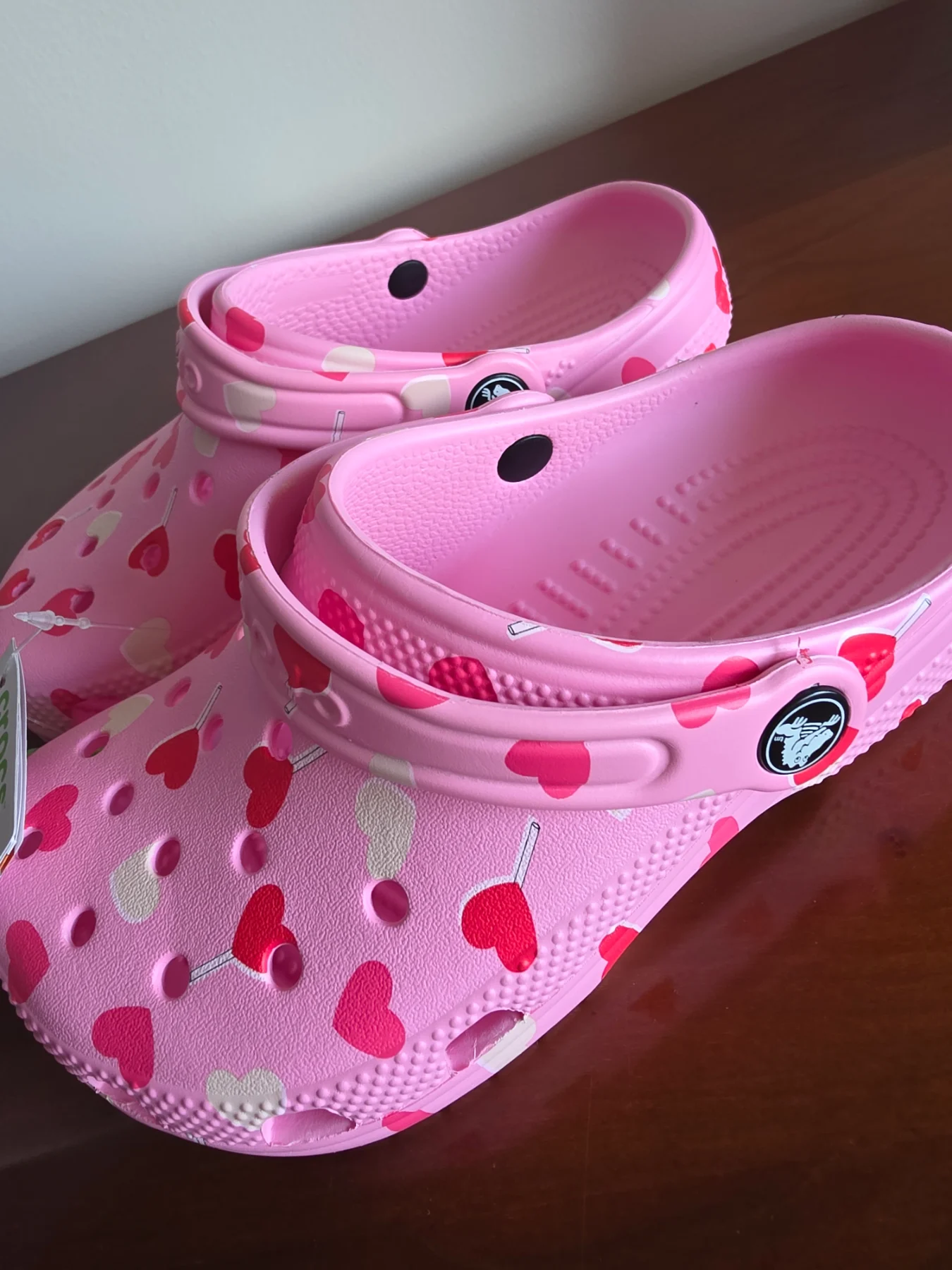 Lovely girls pink heart design crocs size 1