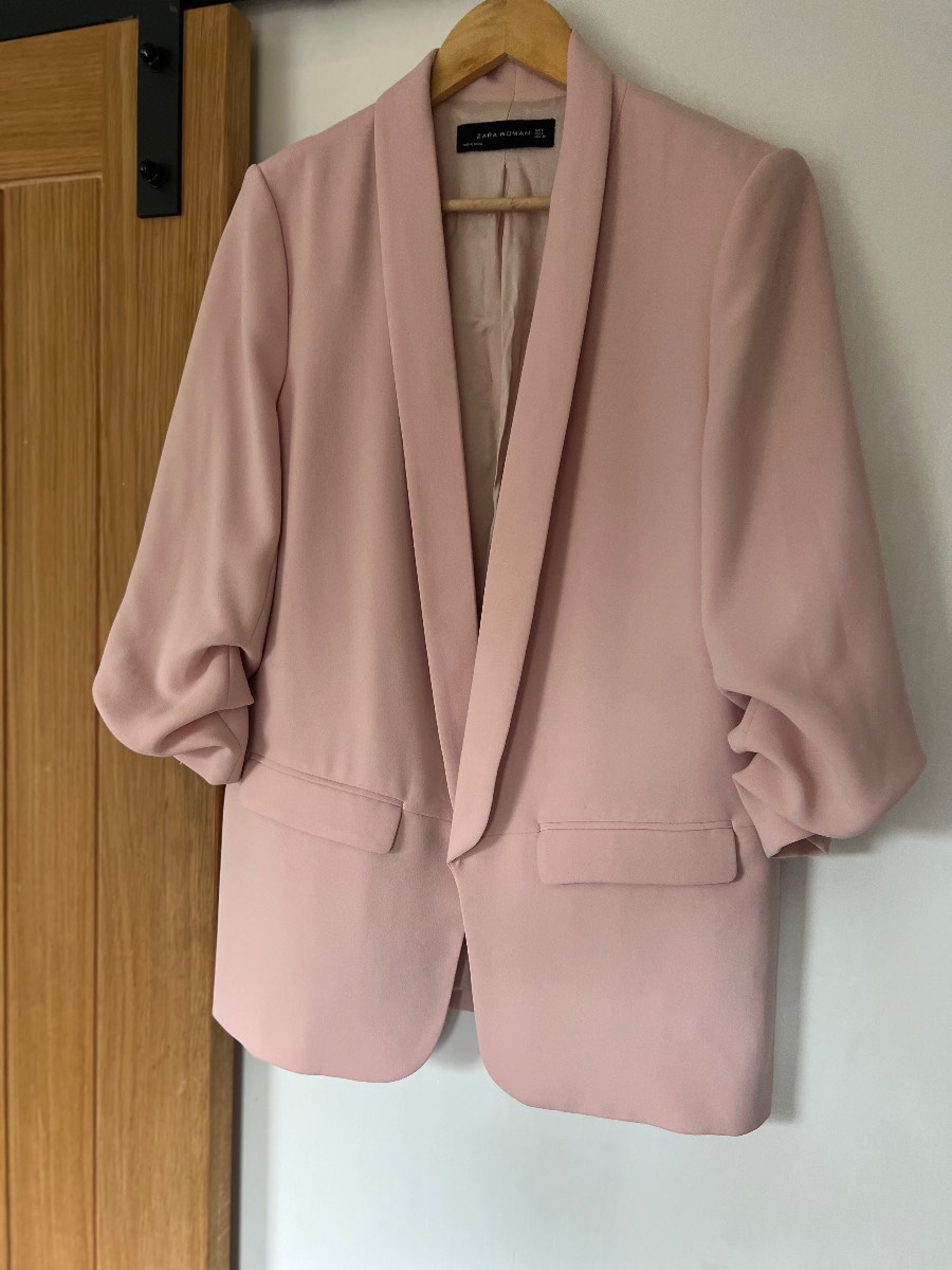 Zara pastel rose pink size large 3/4 ruched sleeve blazer