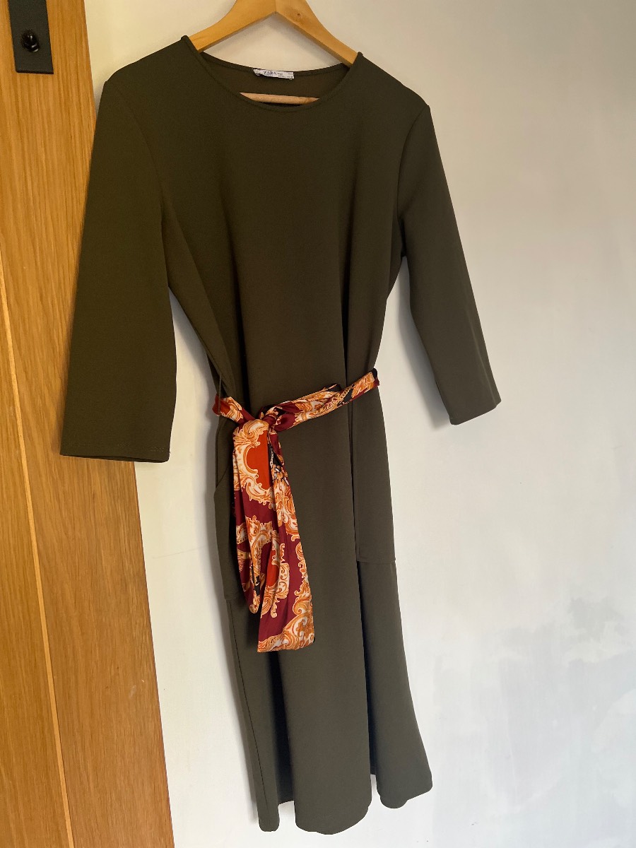 Zara khaki size large scarf dress