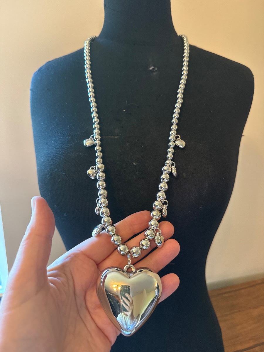 Silver tone heart necklace