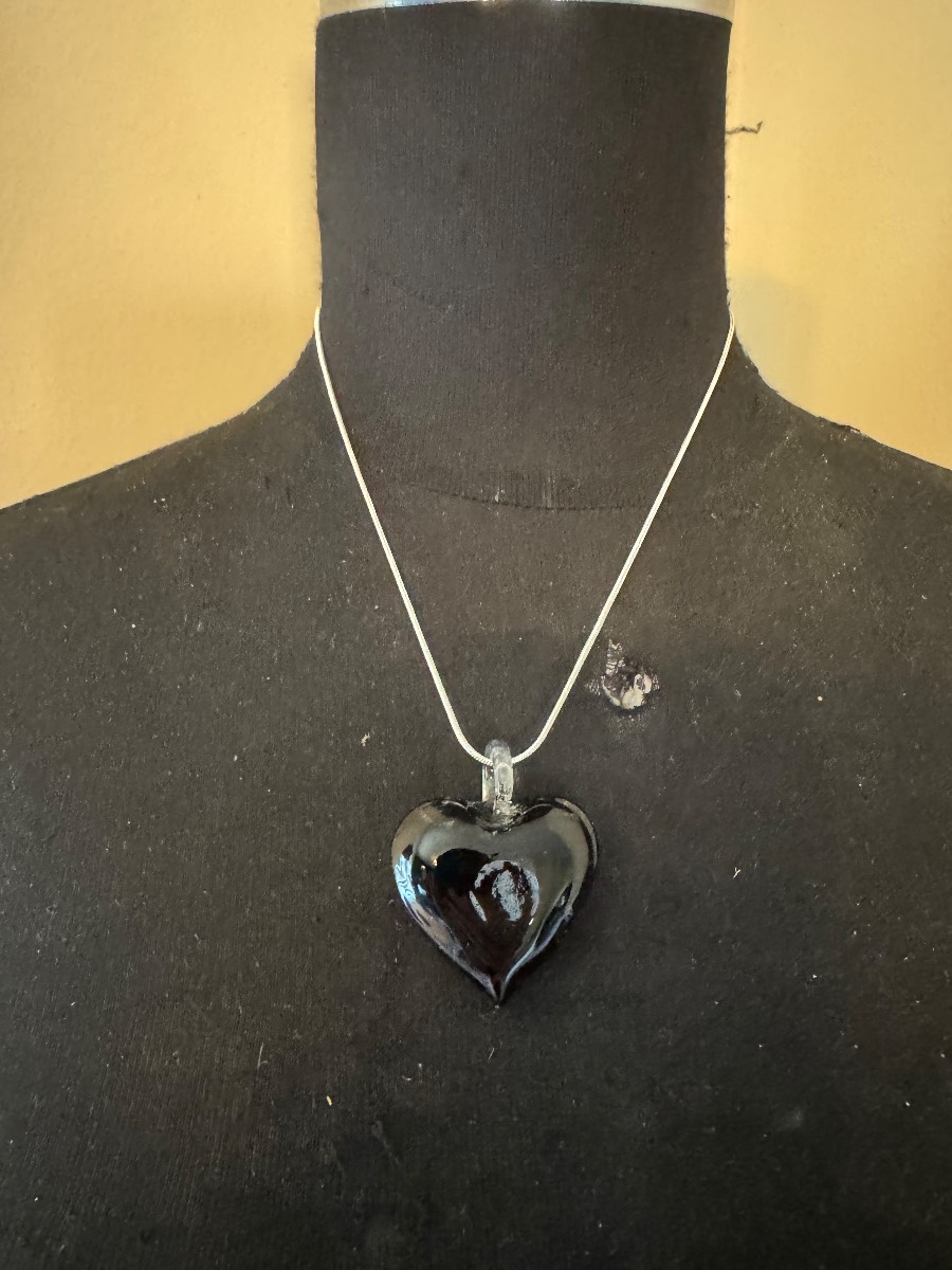 Black glass heart necklace