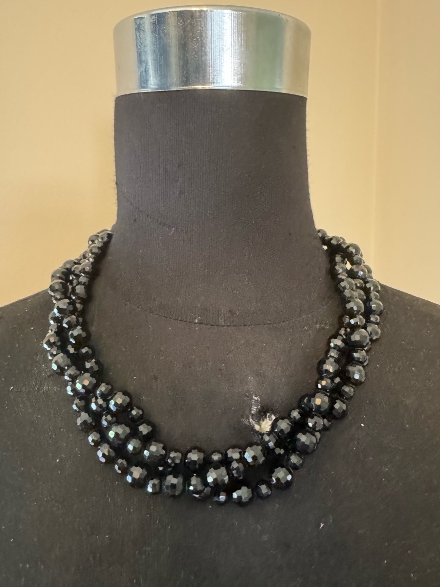 Black glass bead necklace