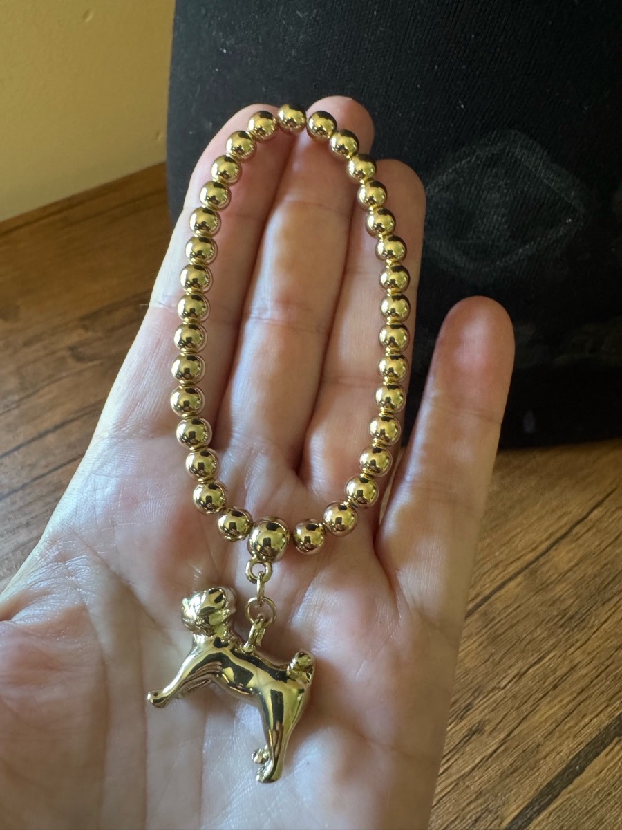 Gold tone pug charm bracelet