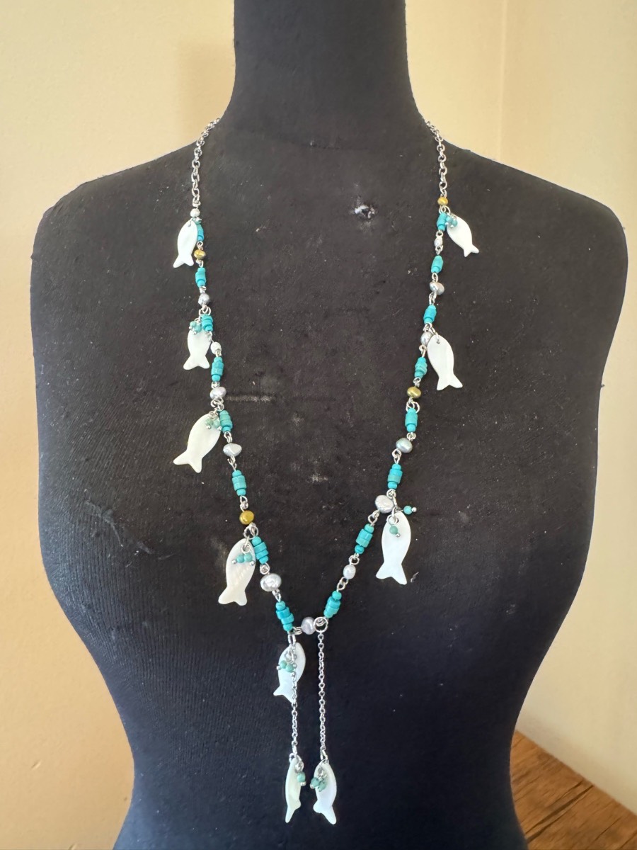 Long fish charm necklace