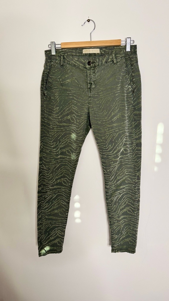 Zara Z1975 Khaki Zebra Print Skinny Jeans Trousers UK 6
