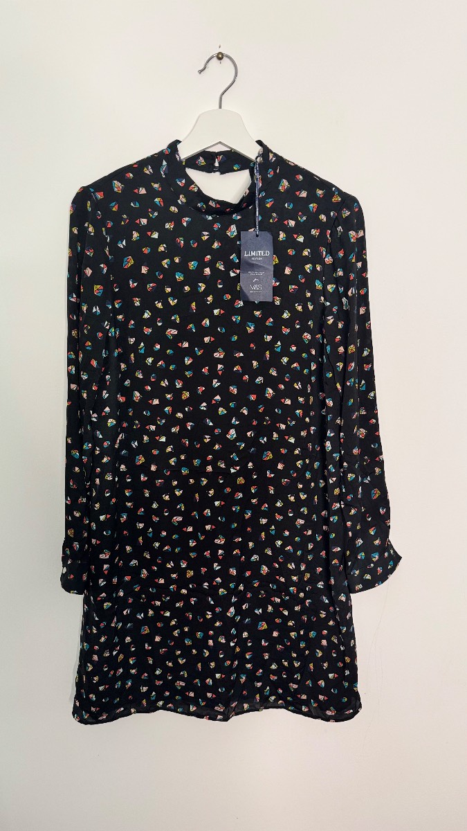 M&S LImited Edition black geometric Print mini dress BNWT uk 14