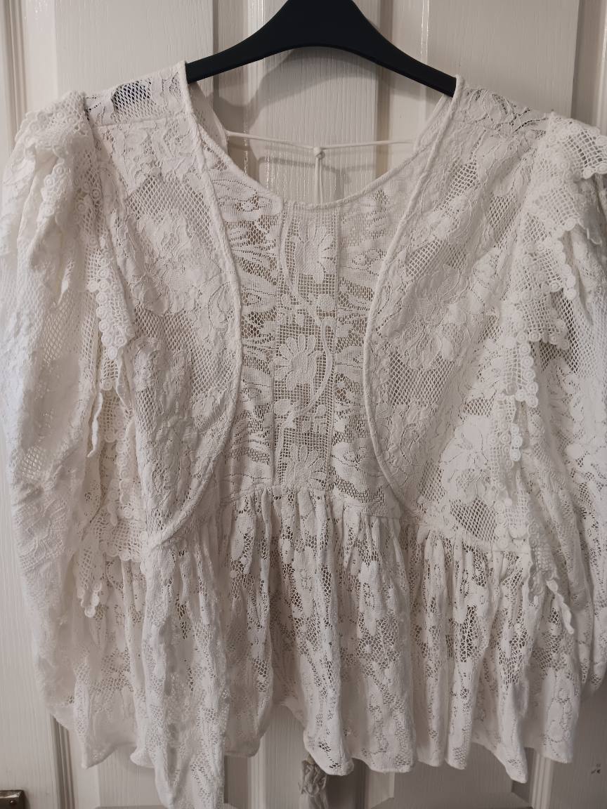 Anthropologie White Mixed Lace Babydoll Peasant Blouse Top Plus Size UK 20