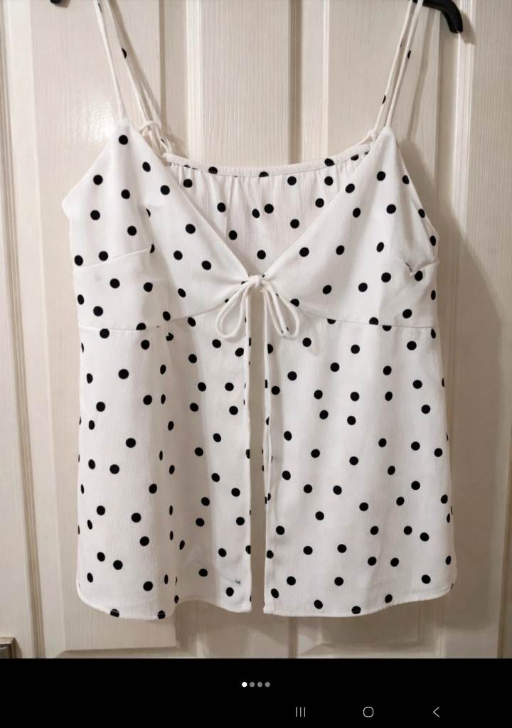 ASOS White Polka Dot Tie Front Cami Top – Summer – Size L
