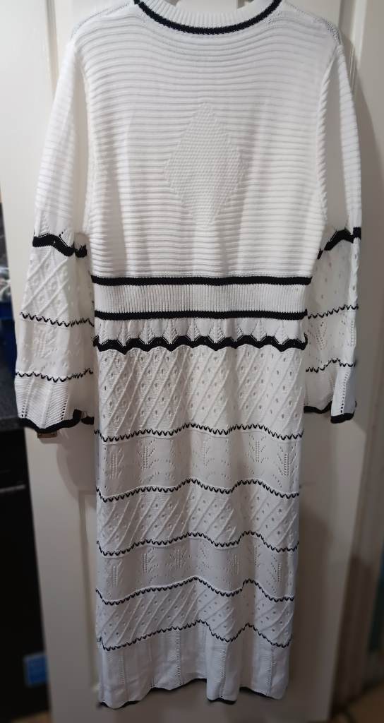 SHEIN CURVE 3XL Tall White Crochet Knit Maxi Dress Black Contrast NWOT