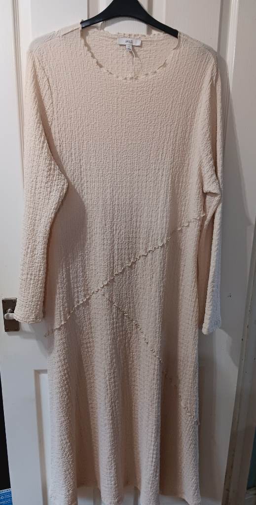 M&S Collection Jersey Textured Maxi Relaxed Dress Ecru Tall Plus Size 22